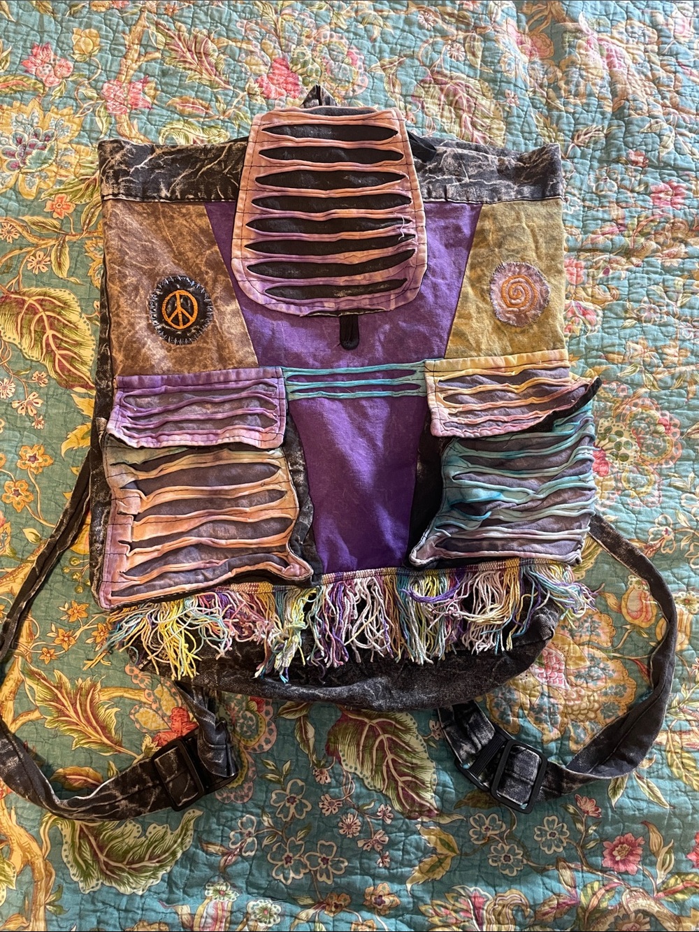 Boho Multicolor Fringe Patchwork Backpack